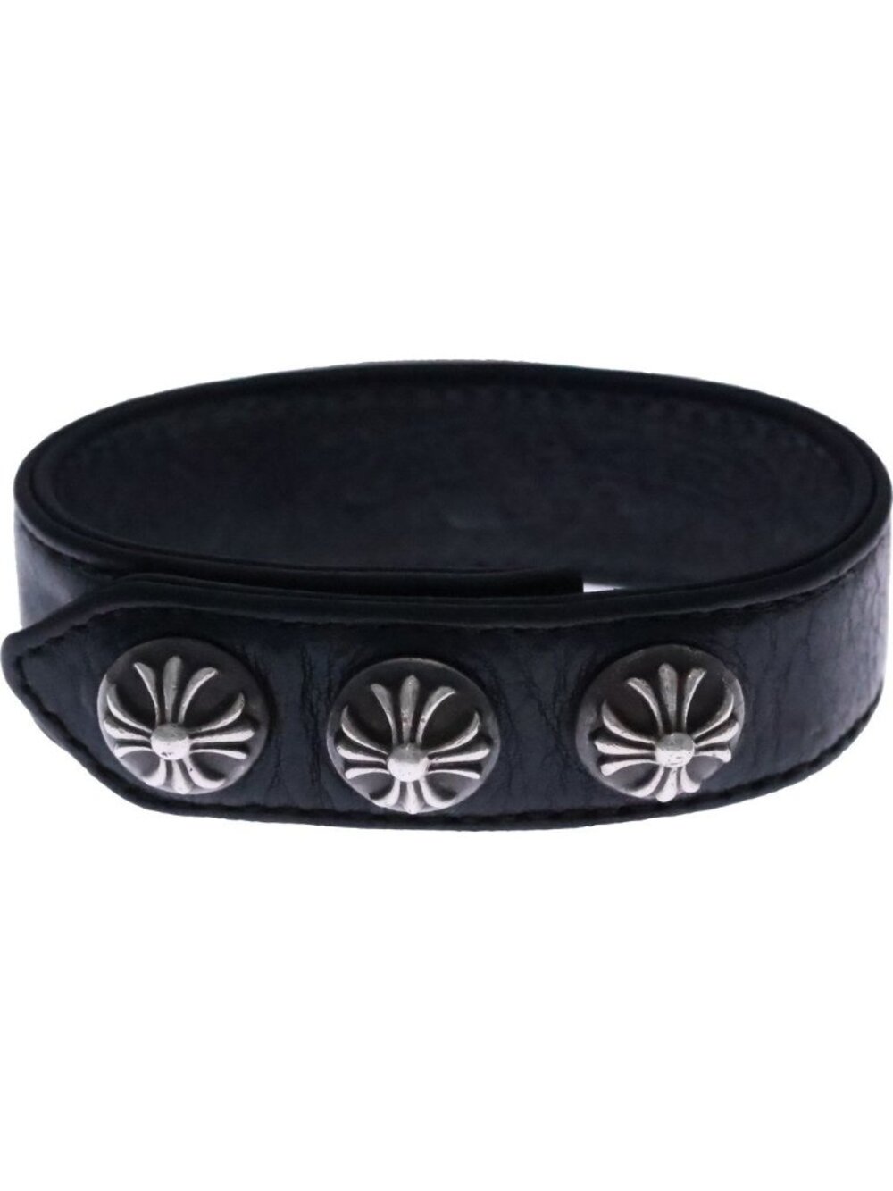 Chrome Hearts Cross Ball Leather Bracelet Black Silver
